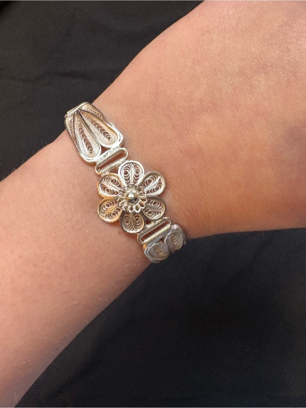 Sterling Silver Floral Filigree Bracelet